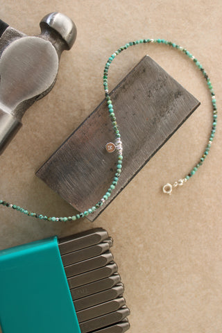 tiny African turquoise beaded necklace with initial