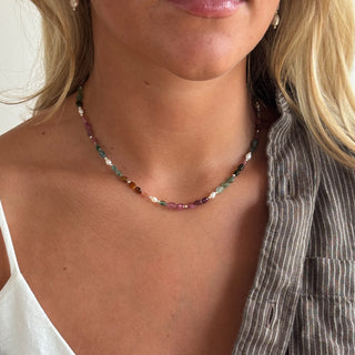 Valencia Tourmaline & Pearl Beaded Necklace