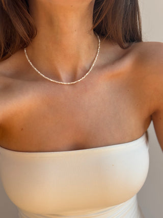 bohemian mother of pearl gemstone bead necklace with shimmer and sparkle