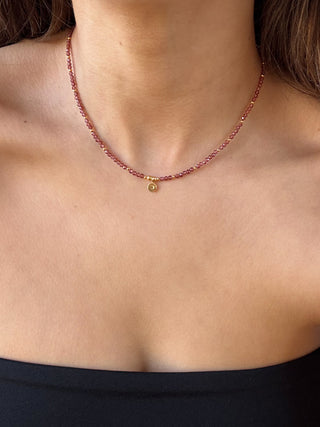 Garnet Initial Gemstone Necklace