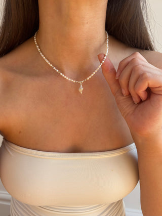 freshwater pearl sterling silver necklace with dainty charm
