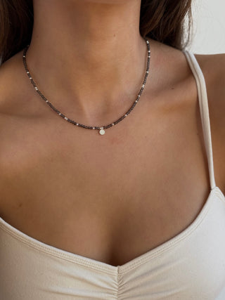 925 sterling silver smokey quartz beaded gemstone choker necklace with tiny flower daisy charm