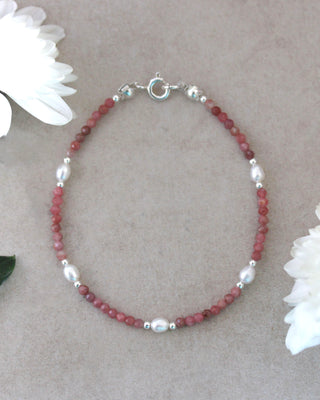 Pink Gemstone Pearl Beaded Bracelet