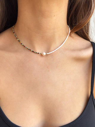 Half Multi Beaded Necklace