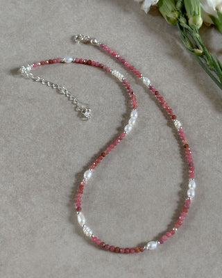 Pink Rhodonite Beaded Necklace