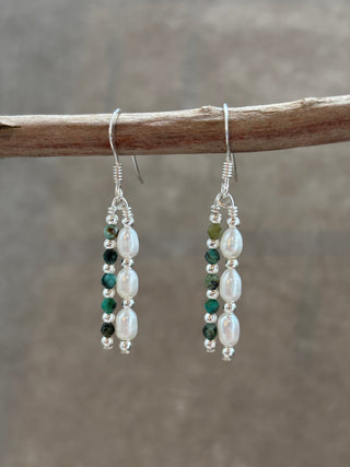 Pearl & Turquoise Beaded Drop Earrings