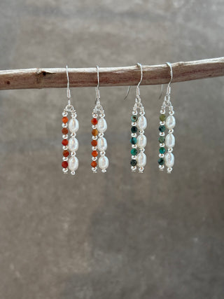 Pearl & Coral Beaded Drop Earrings