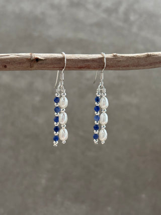 Pearl & Navy Beaded Drop Earrings