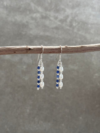 Pearl & Navy Beaded Drop Earrings