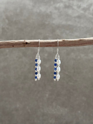 Pearl & Navy Beaded Drop Earrings
