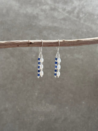 Pearl & Navy Beaded Drop Earrings