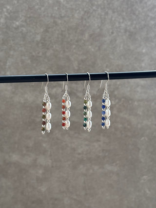 Pearl & Navy Beaded Drop Earrings