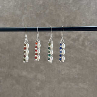 Pearl & Navy Beaded Drop Earrings