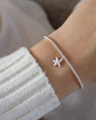 Sterling Silver Beaded Bracelets, Starfish Bead Bracelet, Dainty Bracelet, Tiny Silver Bracelet, Summer Beachy Bracelet Stack, Ocean Sea