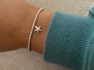 Sterling Silver Beaded Bracelets, Starfish Bead Bracelet, Dainty Bracelet, Tiny Silver Bracelet, Summer Beachy Bracelet Stack, Ocean Sea
