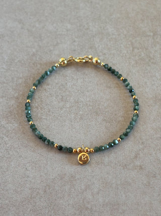 Dark green gemstone bracelet with personalised initial pendant
