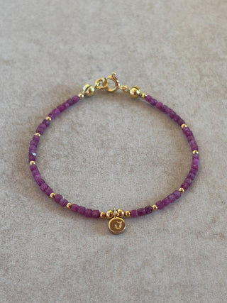 Gold custom ruby initial crystal bracelet gold with small and large sizes