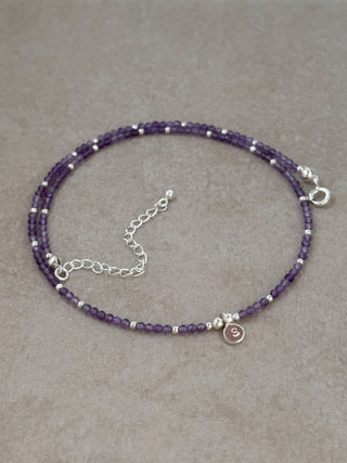 small amethyst purple necklace with personalised initial pendant